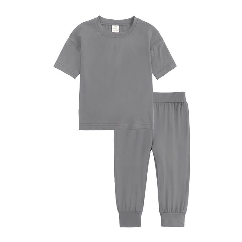Set pigiama per bambini composto da top e pantaloni in maglia a tinta unita, due pezzi. - Grigio - 12-13T - image 3