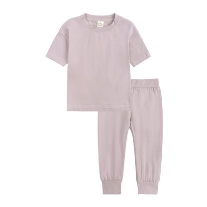 Set pigiama per bambini composto da top e pantaloni in maglia a tinta unita, due pezzi. - Viola - 12-13T - image 7