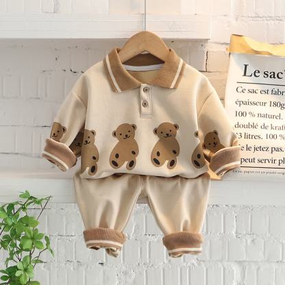 Completo per neonato/a composto da felpa e pantaloni con stampa animalier, due pezzi. - Quattro Orsi Beige - 4-5T - image 4