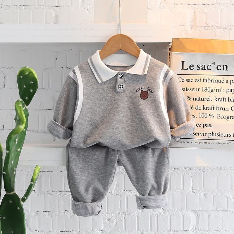 Completo per neonato/a composto da felpa e pantaloni con stampa animalier, due pezzi. - Orso grigio - 4-5T - image 5