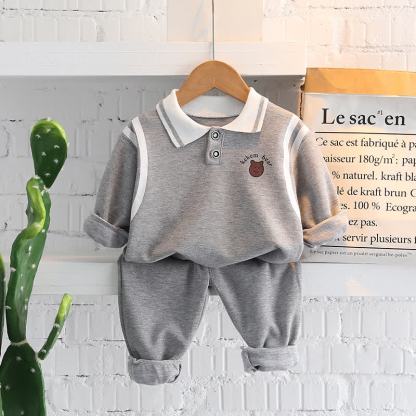 Completo per neonato/a composto da felpa e pantaloni con stampa animalier, due pezzi. - Orso grigio - 4-5T - image 5