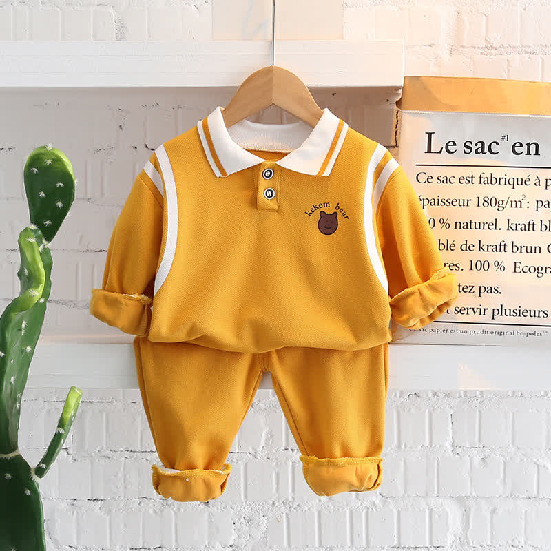 Completo per neonato/a composto da felpa e pantaloni con stampa animalier, due pezzi. - Orso giallo - 4-5T - image 6