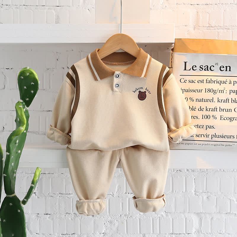 Completo per neonato/a composto da felpa e pantaloni con stampa animalier, due pezzi. - Orso beige - 4-5T - image 7