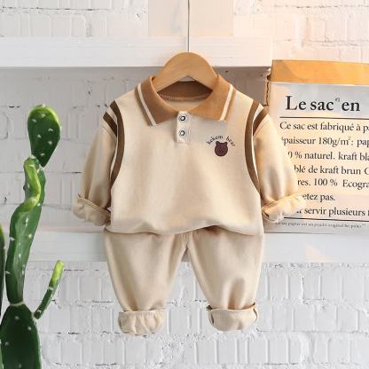 Completo per neonato/a composto da felpa e pantaloni con stampa animalier, due pezzi. - Orso beige - 4-5T - image 7