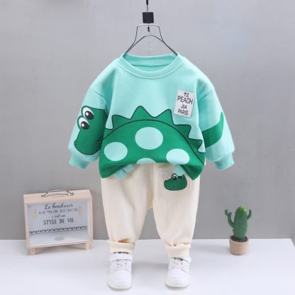 Completo per neonato/a composto da felpa e pantaloni con stampa animalier, due pezzi. - Dinosauro Verde - 4-5T - image 8