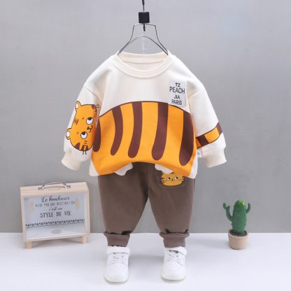 Completo per neonato/a composto da felpa e pantaloni con stampa animalier, due pezzi. - Tigre Beige - 4-5T - image 9