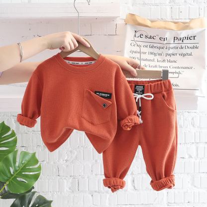 Completo per neonato/a composto da felpa e pantaloni con stampa animalier, due pezzi. - Waffle all'arancia - 4-5T - image 13