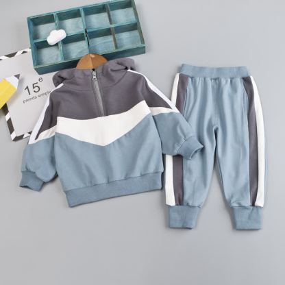 Completo per neonato/a composto da felpa e pantaloni con stampa animalier, due pezzi. - Blu e grigio - 4-5T - image 17