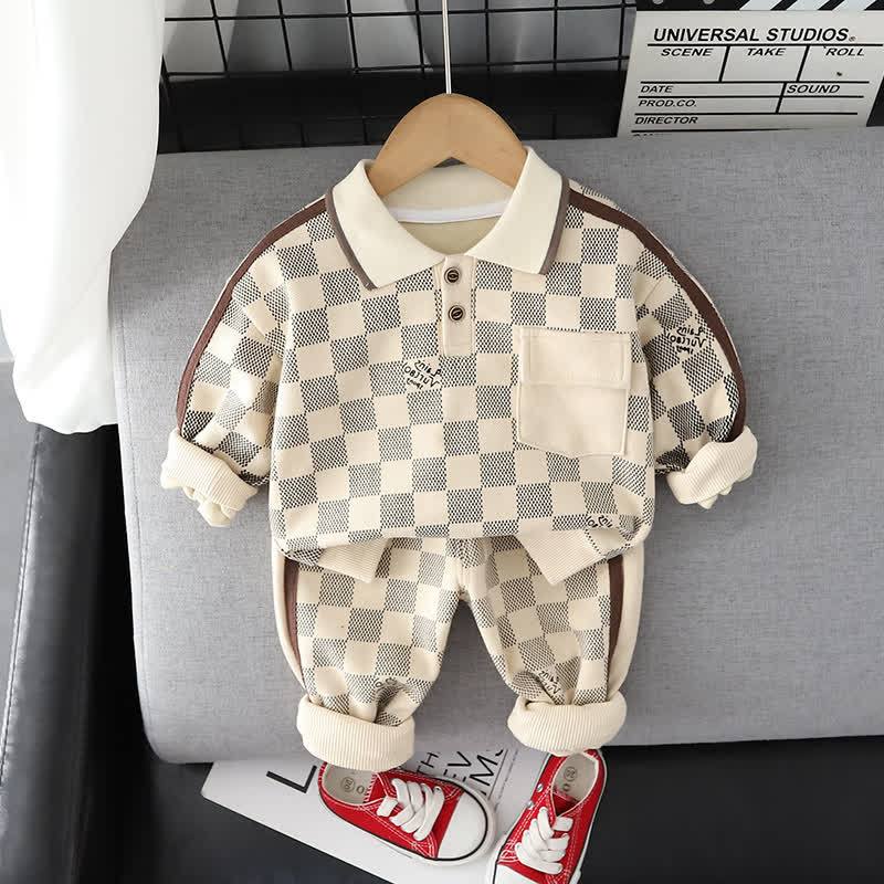Completo per neonato/a composto da felpa e pantaloni con stampa animalier, due pezzi. - Quadri beige - 4-5T - image 19