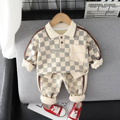 Completo per neonato/a composto da felpa e pantaloni con stampa animalier, due pezzi. - Quadri beige - 4-5T - image 19