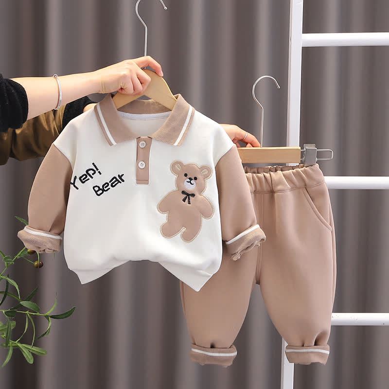 Completo per neonato/a composto da felpa e pantaloni con stampa animalier, due pezzi. - Orso kaki - 4-5T - image 20