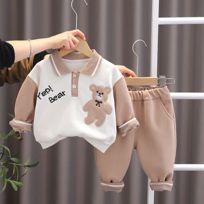 Completo per neonato/a composto da felpa e pantaloni con stampa animalier, due pezzi. - Orso kaki - 4-5T - image 20