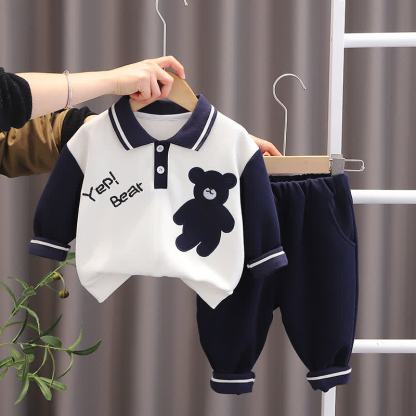 Completo per neonato/a composto da felpa e pantaloni con stampa animalier, due pezzi. - Orso della Marina - 4-5T - image 21