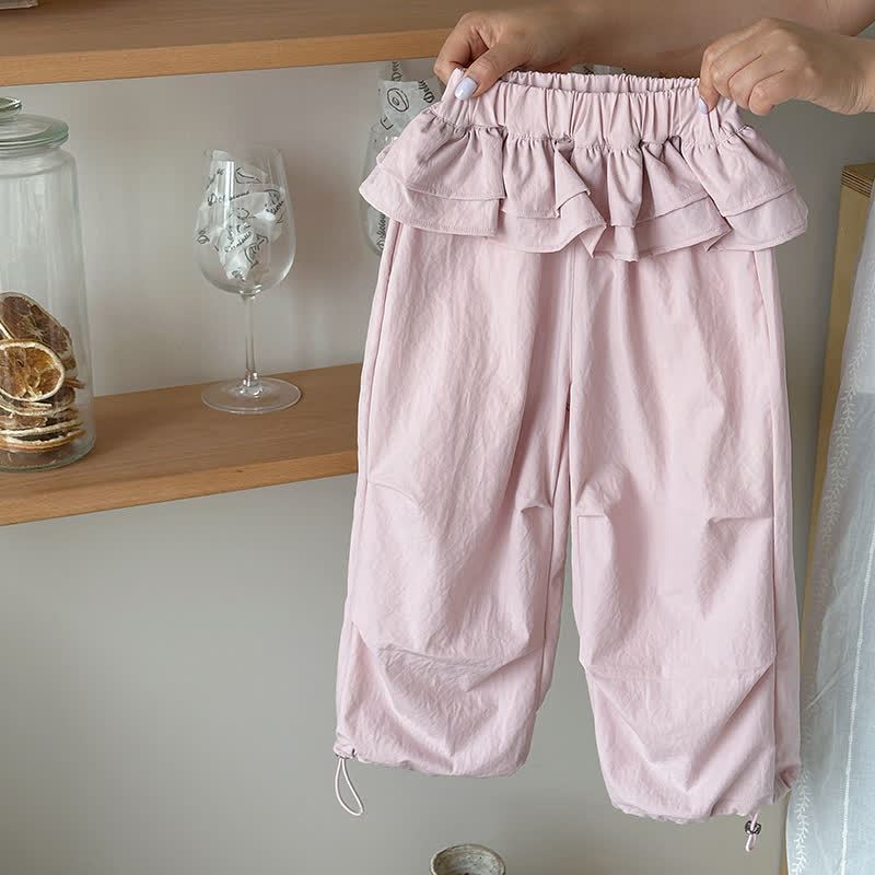 Pantaloni da bambina a tinta unita con volant in vita e coulisse. - Rosa - 10-11T - image 4