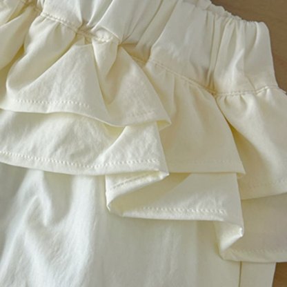 Pantaloni da bambina a tinta unita con volant in vita e coulisse. - image 8
