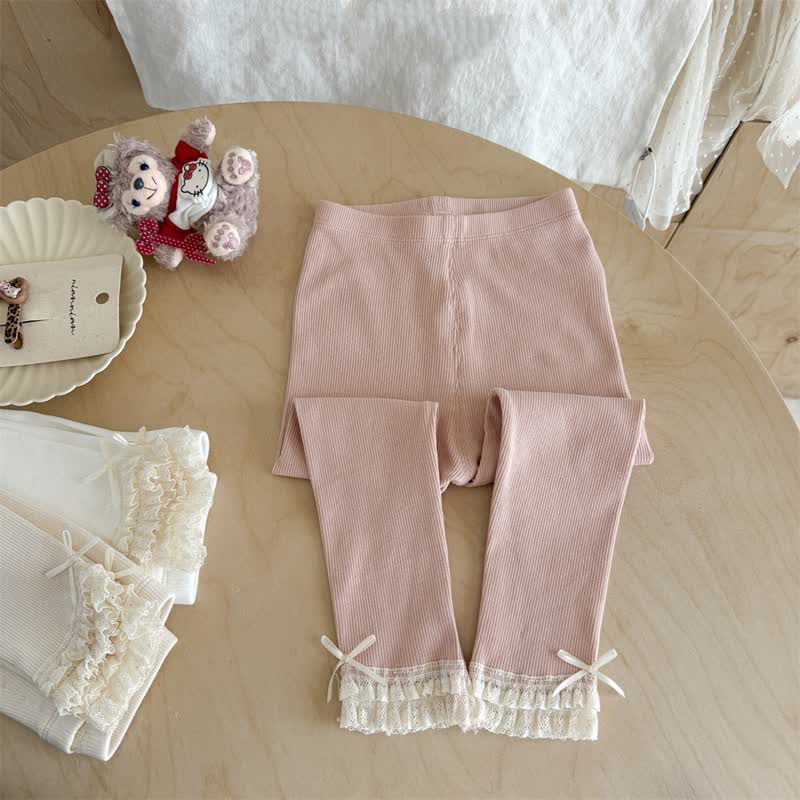 Leggings da bambina con fiocco e orlo in pizzo. - Rosa - 6.5-8T - image 3