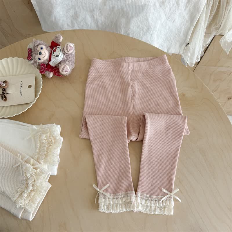 Leggings da bambina con fiocco e orlo in pizzo. - Rosa - 6.5-8T - image 3