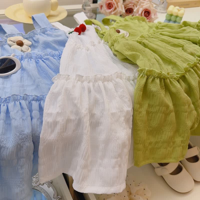 Abito senza maniche a balze con applicazioni floreali per bambina - image 6