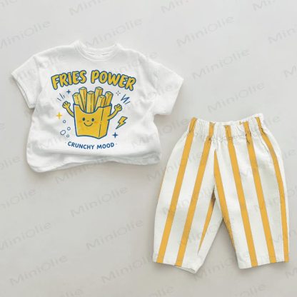 PATATINE FRITTE POWER CRUNCHY MOOD Set da 2 pezzi a righe verticali bianche e gialle per bambini - Bianco e Giallo - 2-3T - image 1