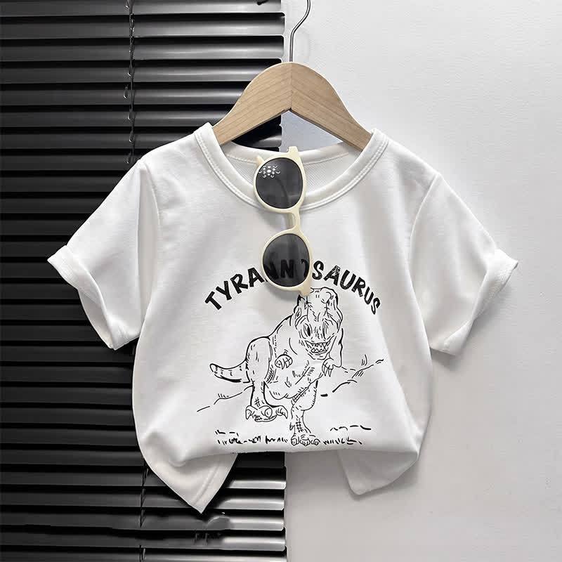 T-shirt a maniche corte per bambini con stampa a cartoni animati. - Dinosauro Bianco - 4-5T - image 3