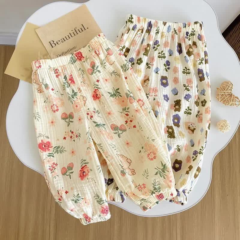 Pantaloni estivi per neonato con stampa floreale e orsetto - image 1