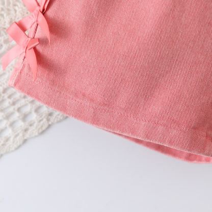 Completo da bambina composto da top senza maniche a coste e pantaloncini, due pezzi. - image 10