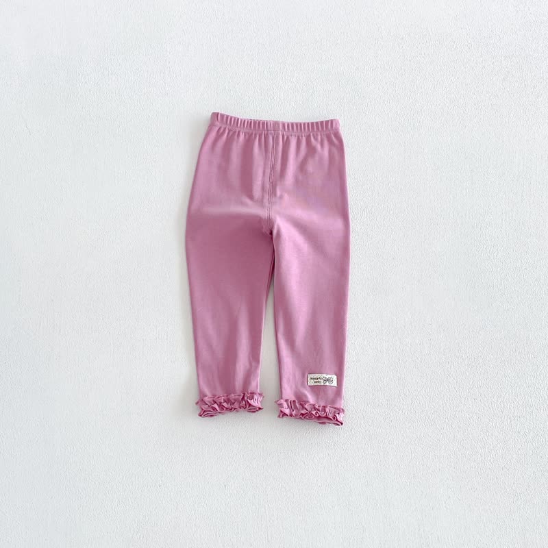 Leggings da bambina a tinta unita/a righe con orlo a volant - Rosa - 6-7T - image 3