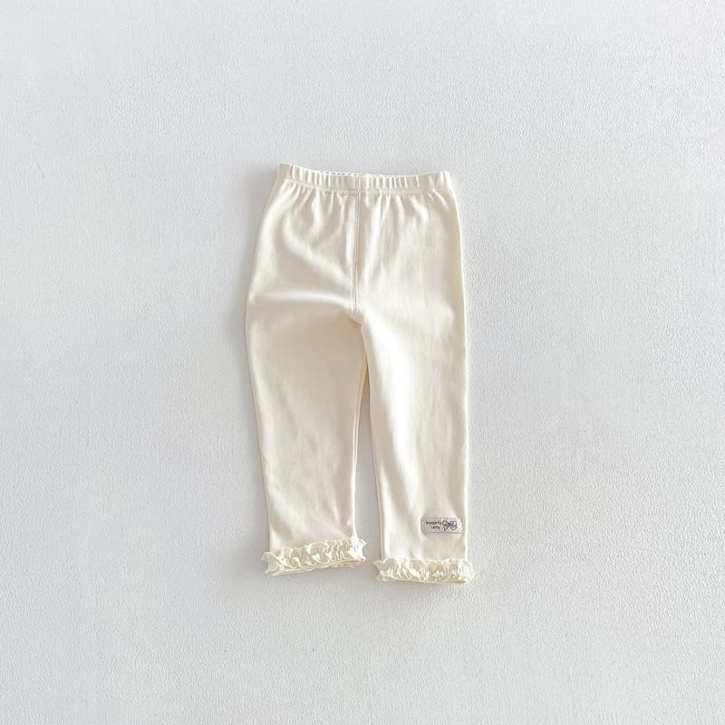 Leggings da bambina a tinta unita/a righe con orlo a volant - Beige - 6-7T - image 5