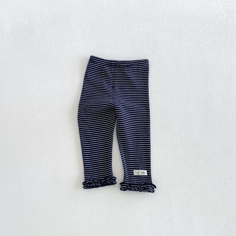 Leggings da bambina a tinta unita/a righe con orlo a volant - Marina - 6-7T - image 6