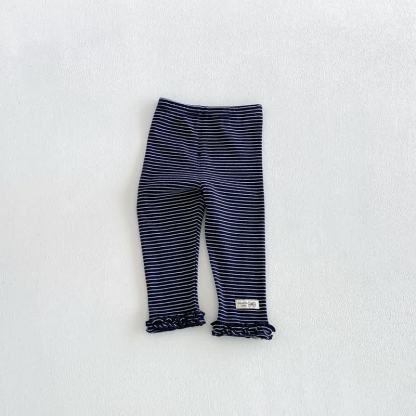 Leggings da bambina a tinta unita/a righe con orlo a volant - Marina - 6-7T - image 6