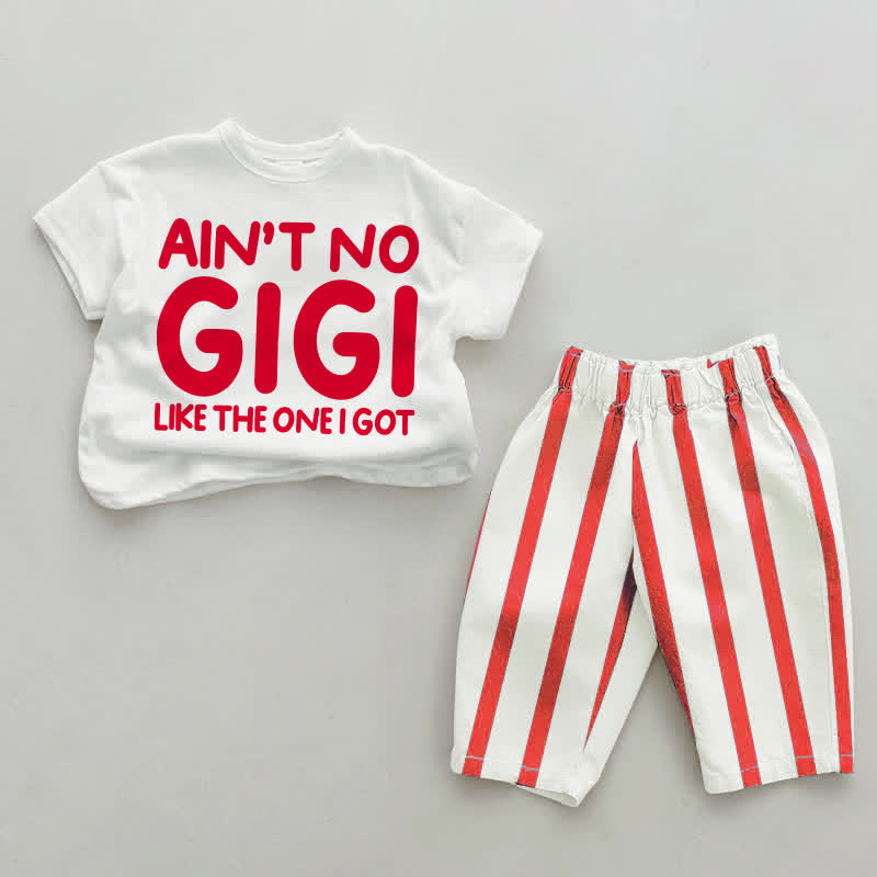 NON C'È GIGI COME QUELLA CHE HO Io Completo da 2 pezzi a righe verticali bianche e rosse per neonati - Bianco e Rosso - 4-5T - image 1