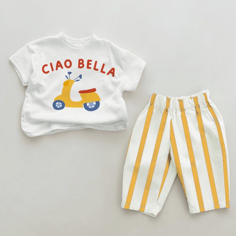 Set di 2 pezzi per auto per bambini CIAO BELLA a righe verticali bianche e gialle - Bianco e Giallo - 2-3T - image 1