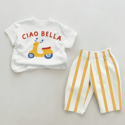 Set di 2 pezzi per auto per bambini CIAO BELLA a righe verticali bianche e gialle - Bianco e Giallo - 2-3T - image 1