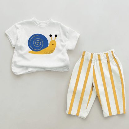 Set di 2 pezzi Baby Snail a righe verticali bianche e gialle - Bianco e Giallo - 2-3T - image 1