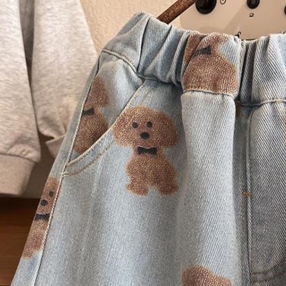 Pantaloni in denim con stampa di cuccioli per neonati - image 4
