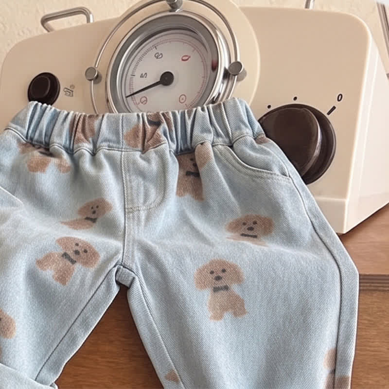Pantaloni in denim con stampa di cuccioli per neonati - image 3
