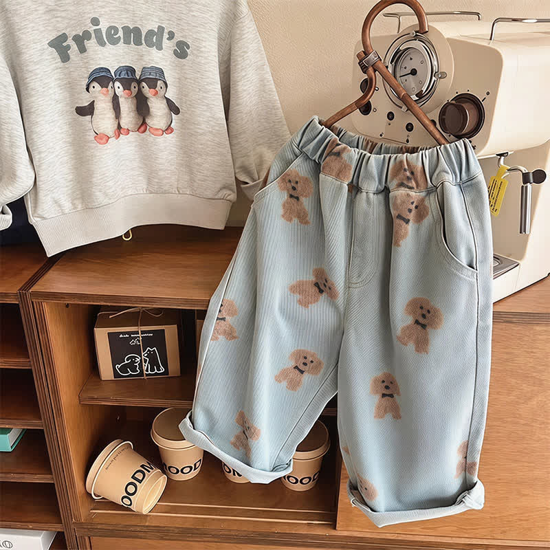 Pantaloni in denim con stampa di cuccioli per neonati - Blu - 6-7T - image 1