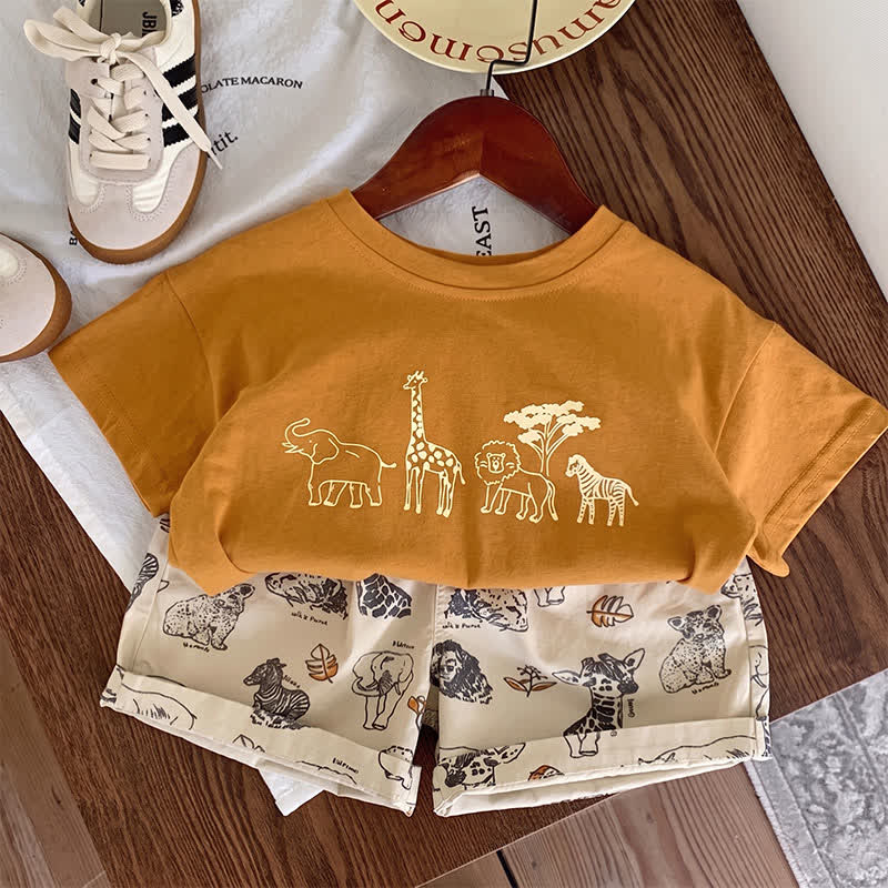 WISH ME LUCK Completo per neonati e bambini con top e pantaloncini a tema animali - Giallo - 6-7T - image 2