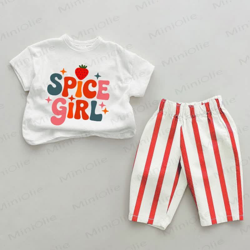 Completo da 2 pezzi a righe verticali bianche e rosse per bambina Spice Girl - Bianco e Rosso - 4-5T - image 1
