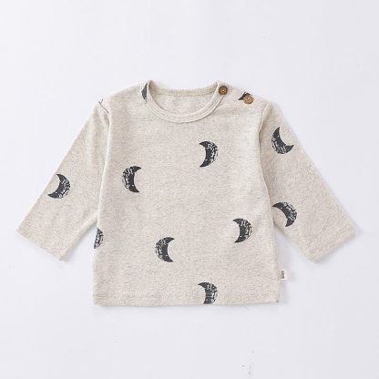 Maglietta a maniche lunghe con bottoni e spalle morbide per neonati e bambini piccoli - Luna grigia - 2-3T - image 2