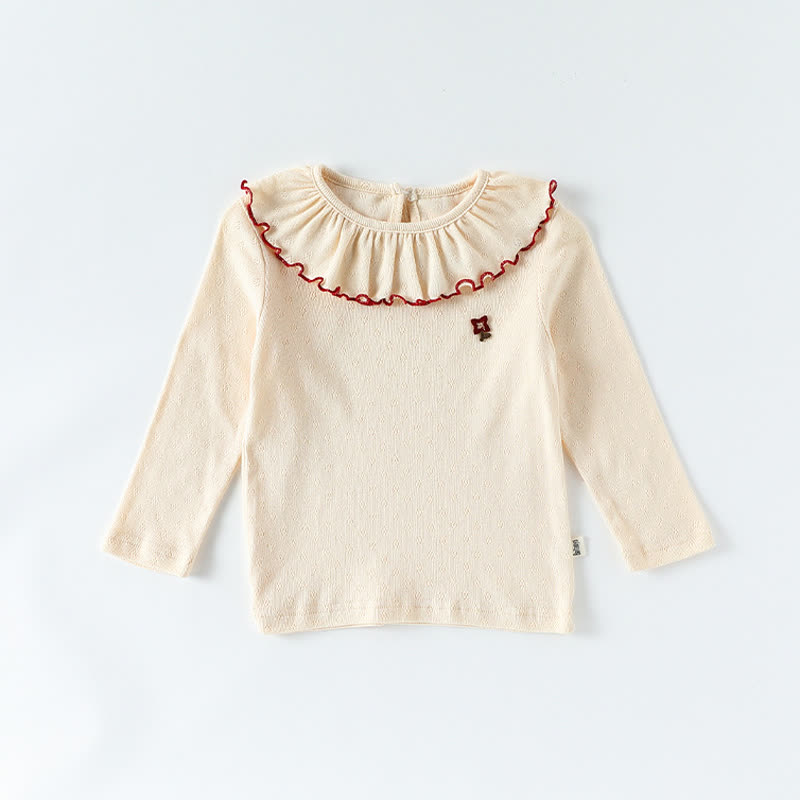 Maglietta a maniche lunghe con colletto a balze e fiori per bambina - Beige - 4-5T - image 3