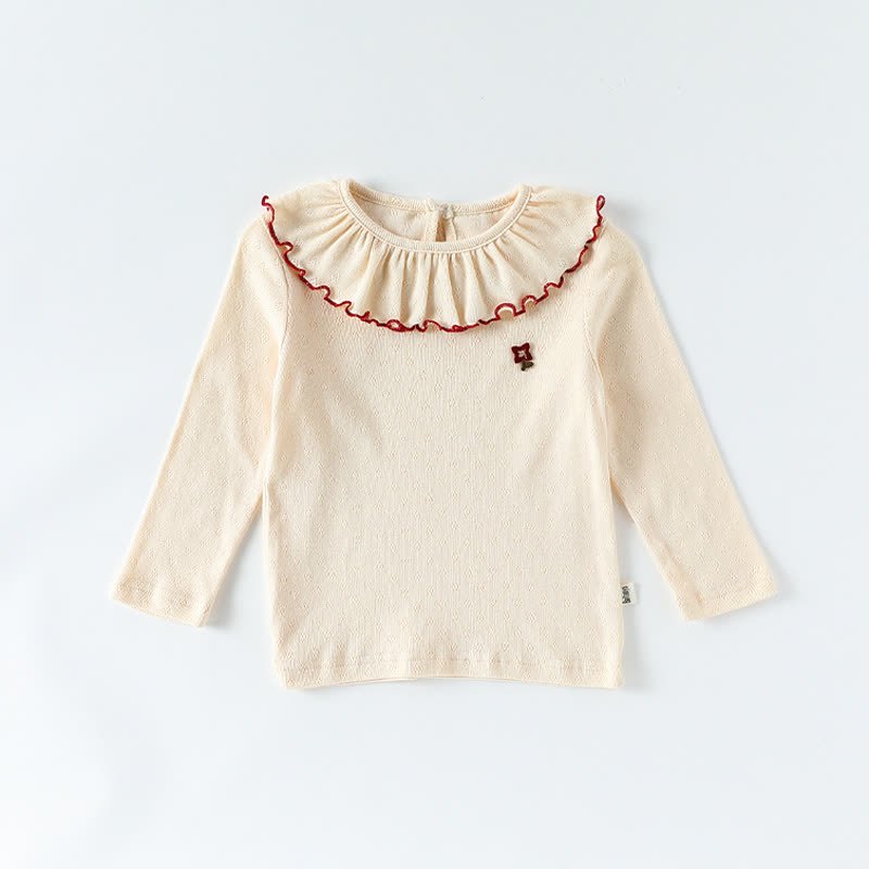 Maglietta a maniche lunghe con colletto a balze e fiori per bambina - Beige - 4-5T - image 3