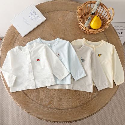 Cardigan a coste con bottoni frontali e ricamo di animali/frutta per neonati e bambini piccoli - image 1