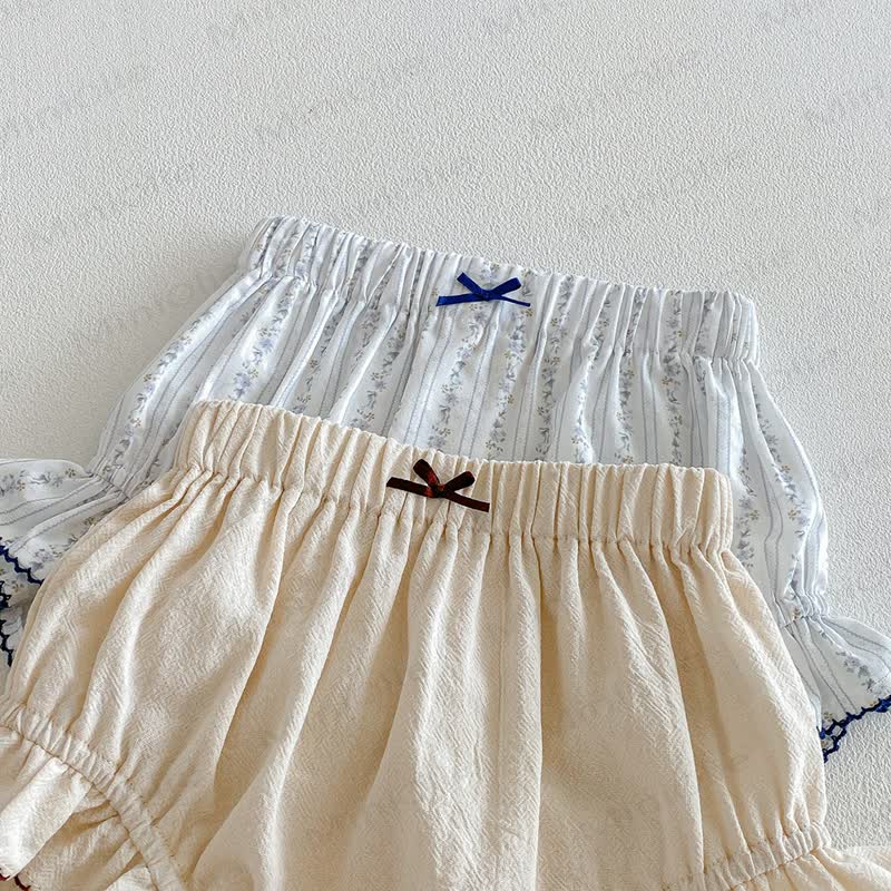 Pantaloncini in cotone a strati con fiocco e volant per bambina - image 2