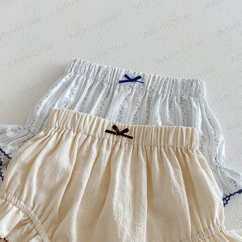Pantaloncini in cotone a strati con fiocco e volant per bambina - image 2