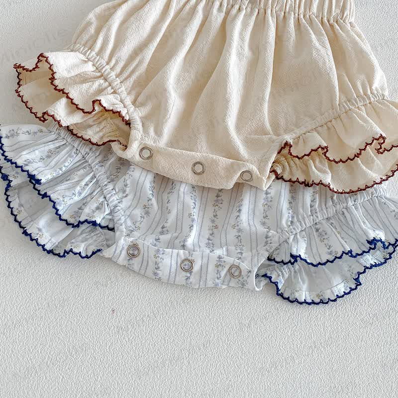 Pantaloncini in cotone a strati con fiocco e volant per bambina - image 3