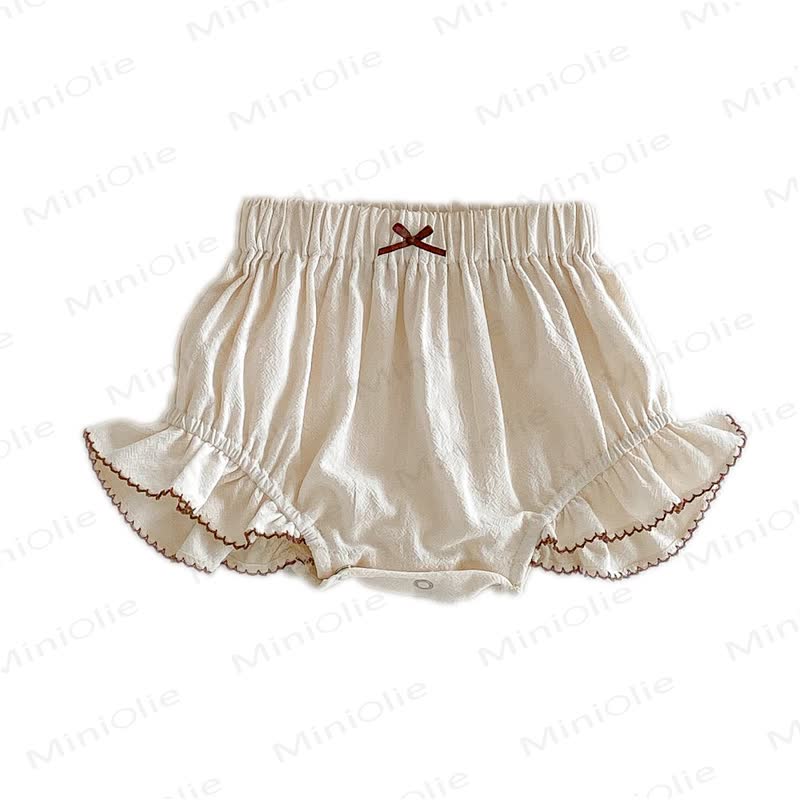 Pantaloncini in cotone a strati con fiocco e volant per bambina - Albicocca - 18-24 mesi - image 6