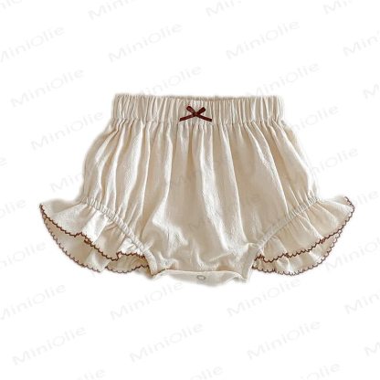 Pantaloncini in cotone a strati con fiocco e volant per bambina - Albicocca - 18-24 mesi - image 6