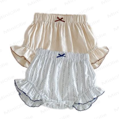 Pantaloncini in cotone a strati con fiocco e volant per bambina - image 5