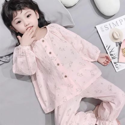 Pigiama per bambini composto da maglietta a maniche lunghe e pantaloni con stampa animalier/tinta unita. - Coniglietto rosa - 10-11T - image 4
